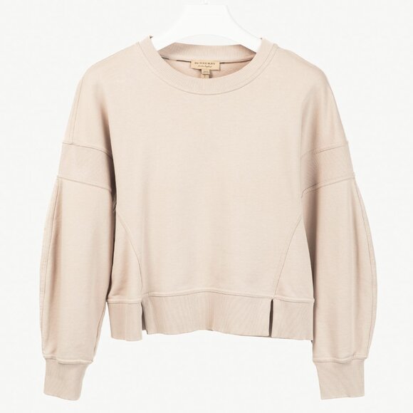 Burberry Beige Cotton French-Terry Ribbed-Trim Sweatshirt - Picture 1 of 10